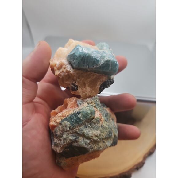 Fluorapatite On Orange Calcite 2pc Raw Specimen. 90lbs - Picture 7 of 11